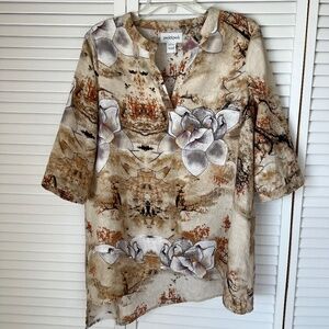 Peck & Peck EUC multicolour blouse tunic asymmetrical hem 100% linen size M